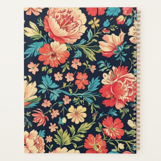 Vintager botanischer Garten Blumenmuster Blau Planer (Rückseite)