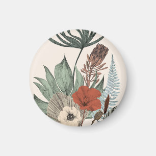 Vintager botanischer Garten - Wildblumen & Protea  Magnet
