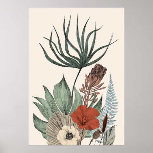 Vintager botanischer Garten - Wildblumen & Protea Poster (Vorne)
