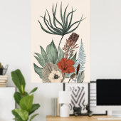 Vintager botanischer Garten - Wildblumen & Protea Poster (Heimbüro)
