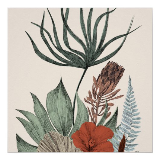 Vintager botanischer Garten - Wildblumen & Protea Poster (Vorderseite)