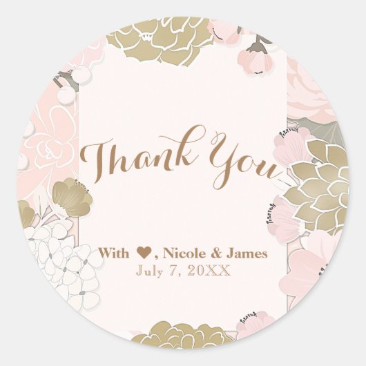 Vintager botanischer Glam Blush Pink & Gold Runder Aufkleber (Vorderseite)