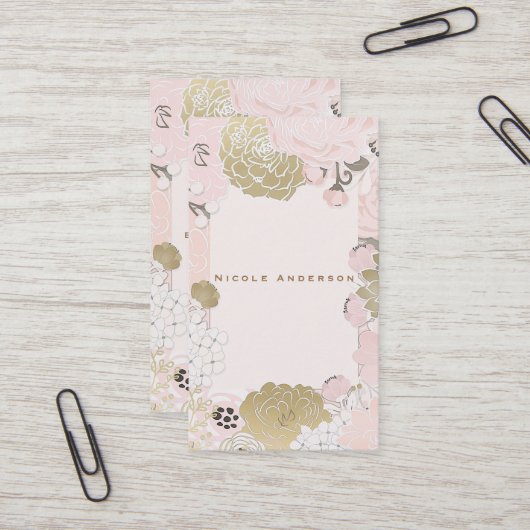 Vintager botanischer Glam Blush Pink & Gold Visitenkarte (Vorderseite/Rückseite Beispiel)