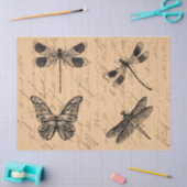 Vintager Botanischer Grunge-Schmetterling-Dragonfl Seidenpapier (Basteln)