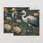 Vintager botanischer Kranich und Lotus (Vorne/Hinten)