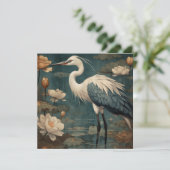 Vintager botanischer Kranich und Lotus (Stehend Vorderseite)