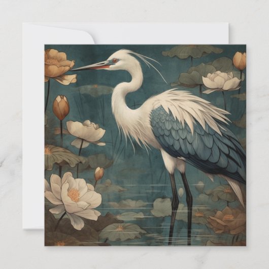 Vintager botanischer Kranich und Lotus (Vorderseite)