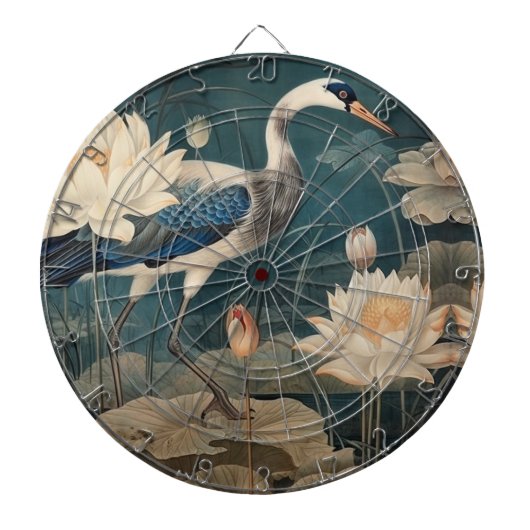 Vintager botanischer Kranich und Lotus Dartscheibe (vorne)