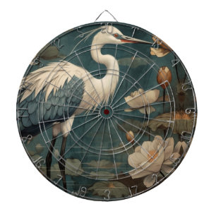 Vintager botanischer Kranich und Lotus Dartscheibe