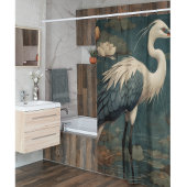 Vintager botanischer Kranich und Lotus Duschvorhang
