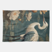 Vintager botanischer Kranich und Lotus Geschirrtuch (Horizontal)