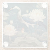 Vintager botanischer Kranich und Lotus Glasuntersetzer (Rückseite)
