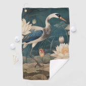 Vintager botanischer Kranich und Lotus Golfhandtuch (Insitu)