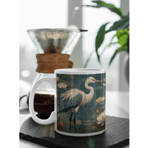 Vintager botanischer Kranich und Lotus Kaffeetasse