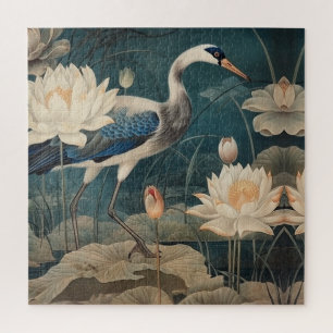 Vintager botanischer Kranich und Lotus Puzzle
