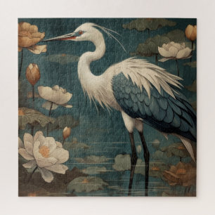 Vintager botanischer Kranich und Lotus Puzzle