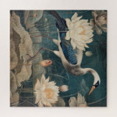 Vintager botanischer Kranich und Lotus Puzzle (Horizontal)
