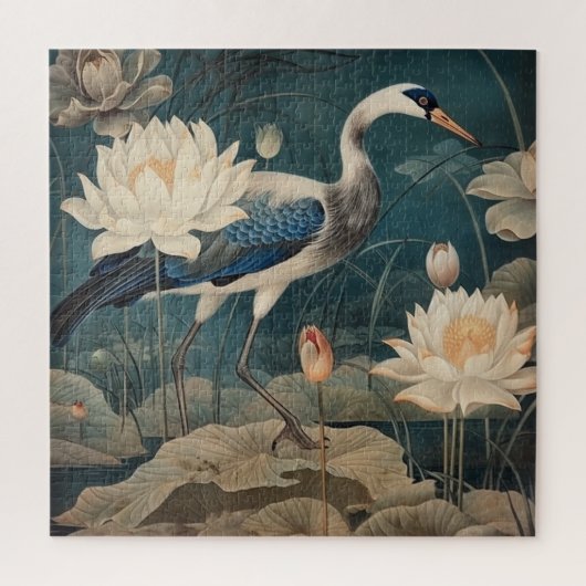 Vintager botanischer Kranich und Lotus Puzzle (Vertikal)