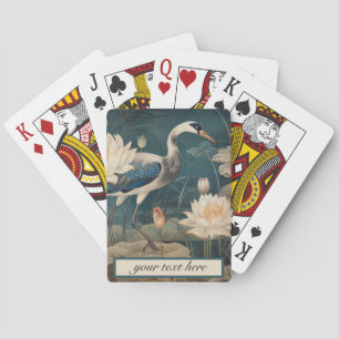 Vintager botanischer Kranich und Lotus Spielkarten