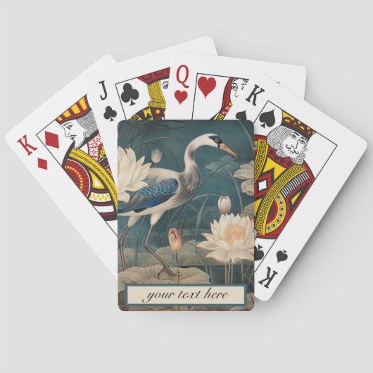Vintager botanischer Kranich und Lotus Spielkarten (Rückseite)