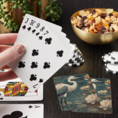 Vintager botanischer Kranich und Lotus Spielkarten (In Situ)