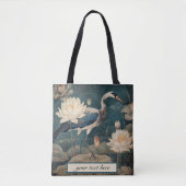 Vintager botanischer Kranich und Lotus Tasche (Vorderseite)
