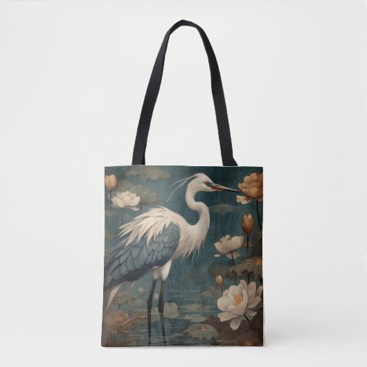 Vintager botanischer Kranich und Lotus Tasche (Vorderseite)