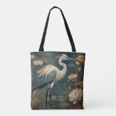 Vintager botanischer Kranich und Lotus Tasche (Rückseite)