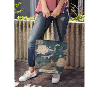 Vintager botanischer Kranich und Lotus Tasche