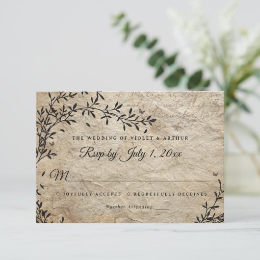 Vintager botanischer Kranz-Hochzeitstag UAWG Einladung (Stehend Vorderseite)