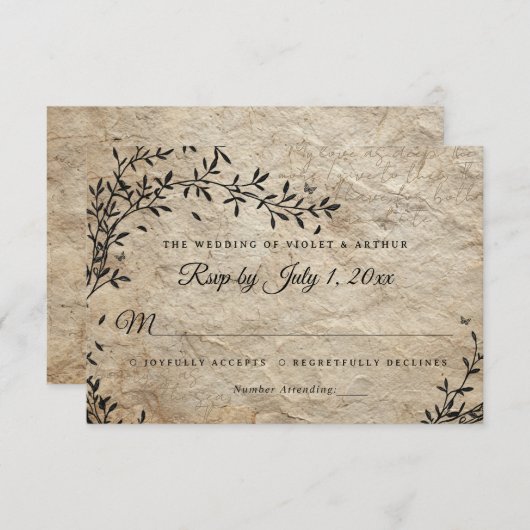 Vintager botanischer Kranz-Hochzeitstag UAWG Einladung (Vorne/Hinten)