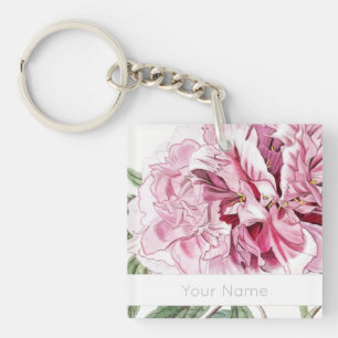 Vintager BOTANISCHER PINK PEONY ACRYLIC SCHLÜSSEL Schlüsselanhänger