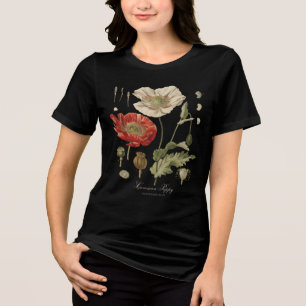 Vintager botanischer Poppy Floral Dark Graphic T-S Tri-Blend Shirt
