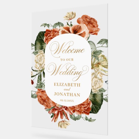 Vintager botanischer Rahmen Boho Hochzeitsempfang Acrylschild (Winkel)