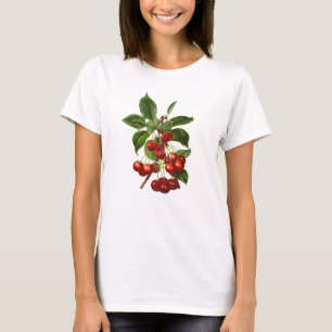 Vintager botanischer roter Kirschdruck T-Shirt