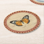 Vintager Botanischer Schmetterling mit Burgunder A Runder Pappuntersetzer (Angewinkelt)