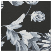 Vintager Botanischer Schwarzer Silbergrauer Blumen Stoff (Nahaufnahme)