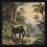 Vintager botanischer Szene-Elefant am Dschungel Poster<br><div class="desc">Vintage Malerei einer botanischen Szene mit einem Elefanten,  der in der Nähe eines Flusses,  umgeben von exotischen Pflanze und Bäumen spaziert</div>