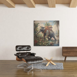 Vintager botanischer Szene-Elefant mit Hewdah