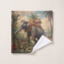 Vintager botanischer Szene-Elefant mit Hewdah Badhandtuch Set