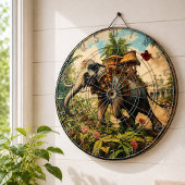 Vintager botanischer Szene-Elefant mit Hewdah Dartscheibe