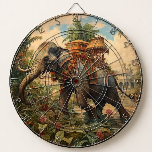 Vintager botanischer Szene-Elefant mit Hewdah Dartscheibe