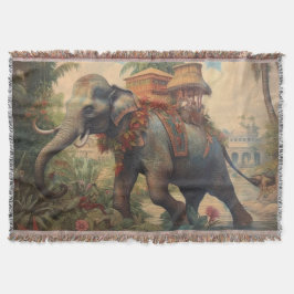Vintager botanischer Szene-Elefant mit Hewdah Decke