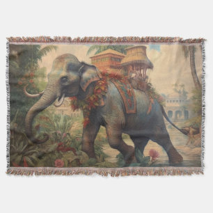 Vintager botanischer Szene-Elefant mit Hewdah Decke