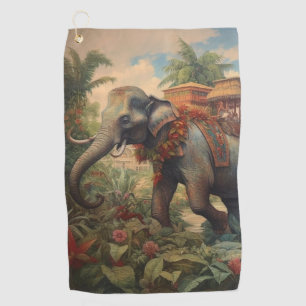 Vintager botanischer Szene-Elefant mit Hewdah Golfhandtuch