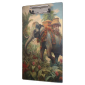 Vintager botanischer Szene-Elefant mit Hewdah Klemmbrett (Links)