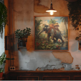 Vintager botanischer Szene-Elefant mit Hewdah Leinwanddruck