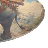 Vintager botanischer Szene-Elefant mit Hewdah Schneidebrett (Ecke)