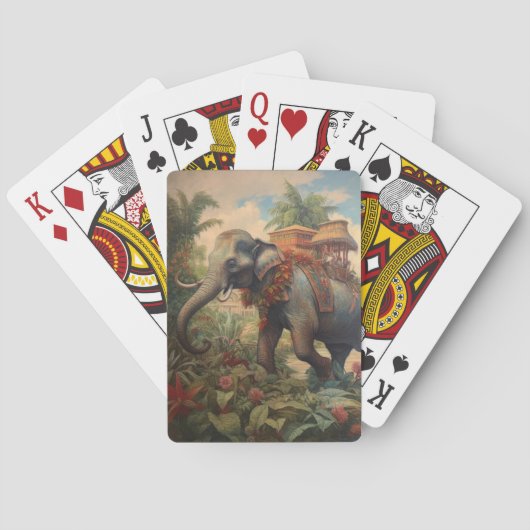 Vintager botanischer Szene-Elefant mit Hewdah Spielkarten (Rückseite)