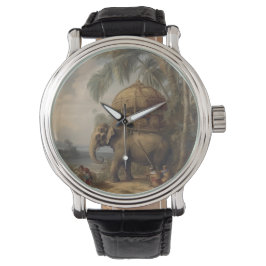 Vintager botanischer Szene-Elefant mit Howdai Armbanduhr